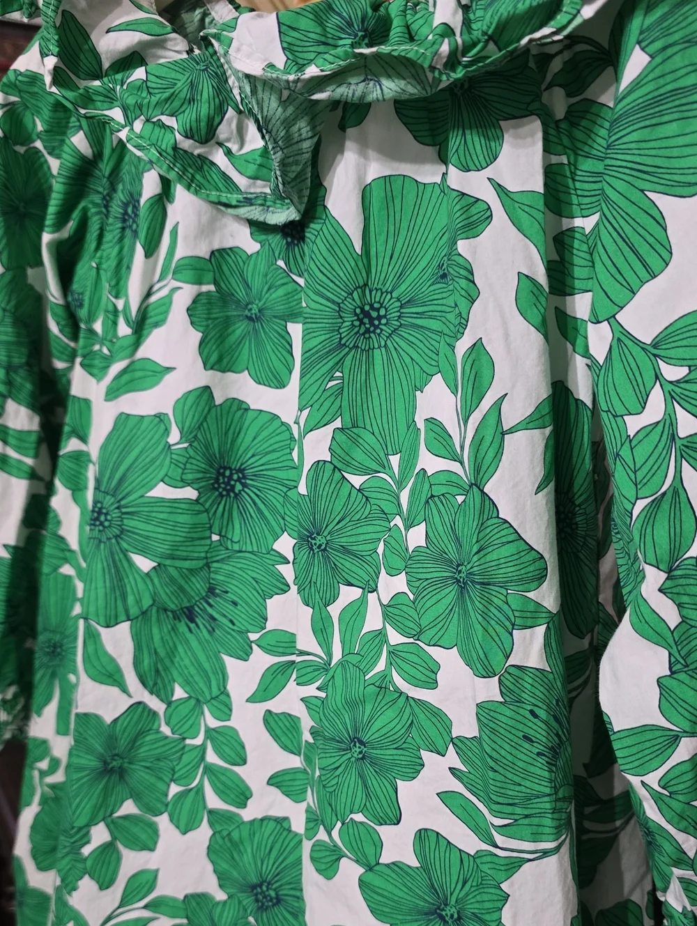 J. Crew Green Floral Ruffle-Neck Casual Dress Crew Cuts